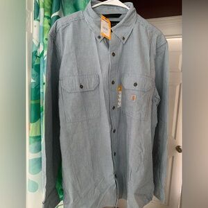 Carhartt 104910  SZ M Loose Fit Chambray 4.8 Oz Long Sleeve Shirt Striped READ!